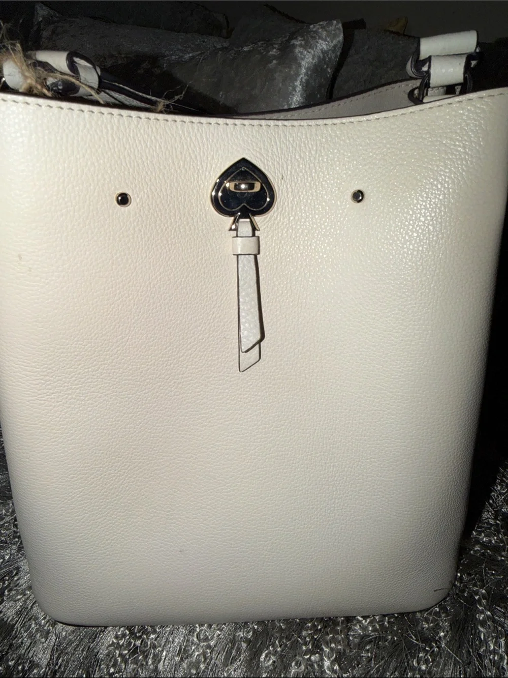 Cream Leather Shoulder Bag with Gold Accent